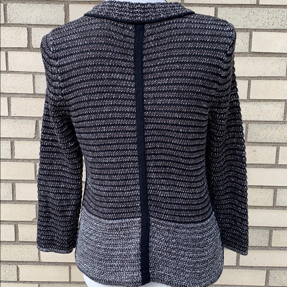 Ann Taylor Loft Gray Stripe Cardigan Style Eye-hook Closure Sweater NWOT - Picture 2 of 10